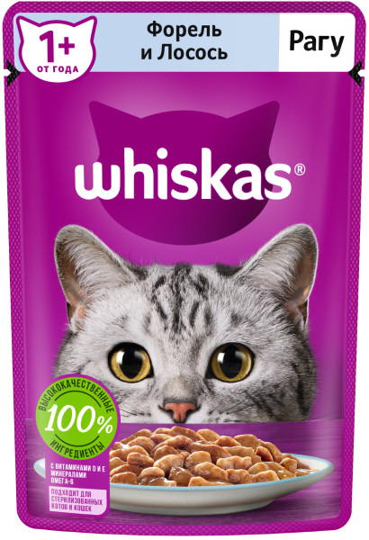 Whiskas для взрослых кошек, рагу с форелью и лососем, 75 гр