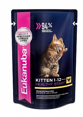 Eukanuba Kitten Healthy Start паучи корм для котят с курицей в соусе 85 гр