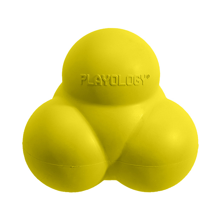 Playology жевательный тройной мяч SQUEAKY BOUNCE BALL для собак средних и крупных пород с пищалкой и с ароматом курицы, цвет желтый